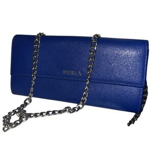 Furla Royal Blue Leather Wallet W/ unbranded chain/Restored